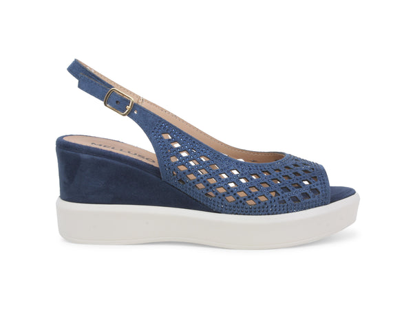 Melluso Sandali Casual Chic con Zeppa Traforati Strass Blu R80555-244151